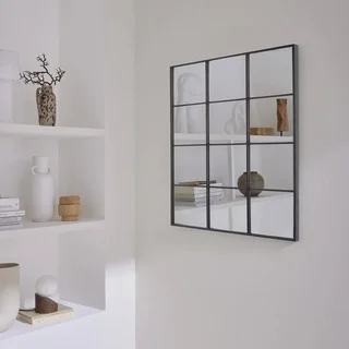 Espejo de pared industrial rectangular marco de acero negro mate estilo fábrica