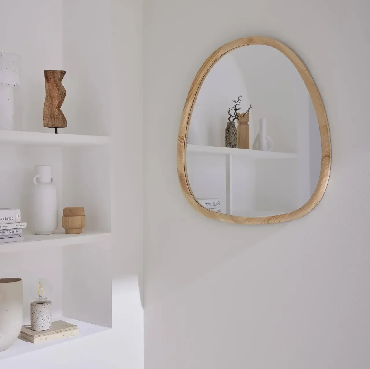 Miroir mural rond bois sapin naturel Ø75 cm Charlie