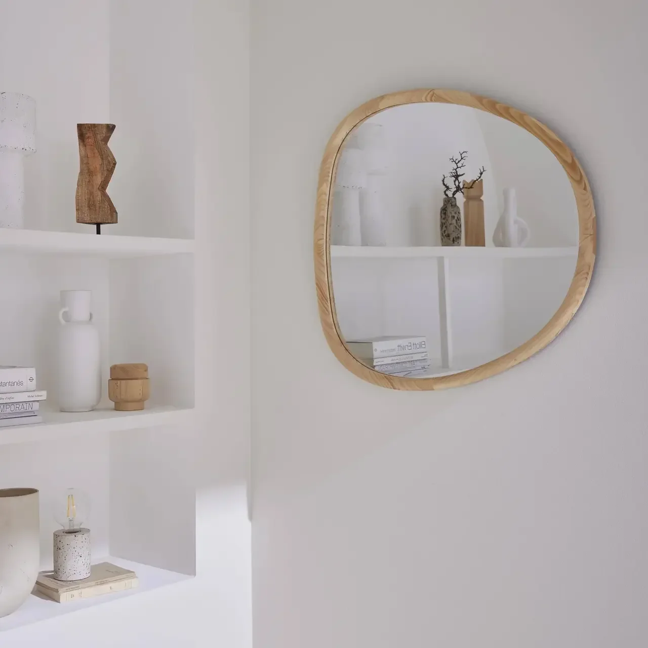 Miroir mural rond bois sapin naturel Ø75 cm Charlie