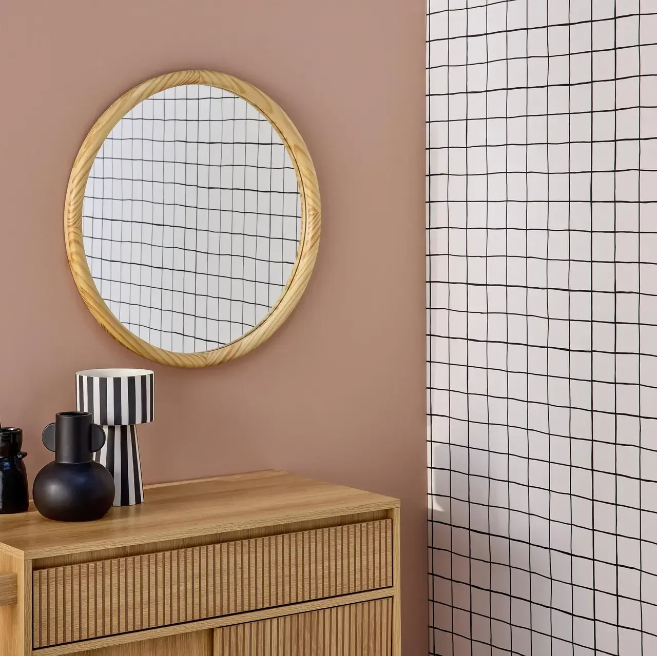 Miroir mural rond pin naturel 60 cm Georgia