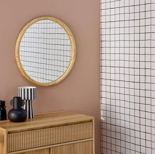 Round Wall Mirror Natural Pine Wood 60 cm Georgia