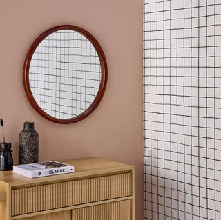Round wooden pine mirror 60 cm wall-mounted decorative bedroom living room