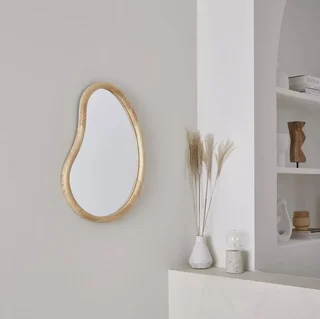 Espejo redondo madera abeto natural Ø65 cm Jacob entrada dormitorio