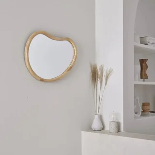 Espejo redondo madera abeto natural Ø65 cm Jacob entrada dormitorio