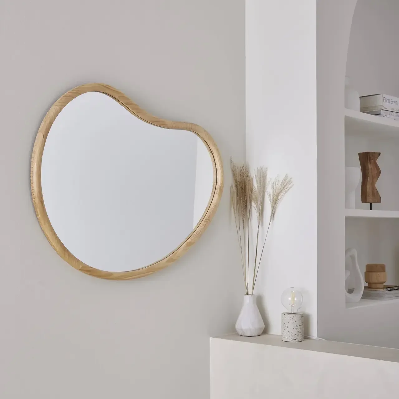 Miroir rond bois sapin naturel 95 cm cadre Jacob entrée chambre