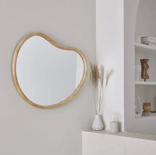 Espejo redondo madera abeto natural 95 cm marco Jacob entrada dormitorio