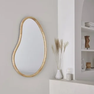Espejo redondo madera abeto natural 95 cm marco Jacob entrada dormitorio