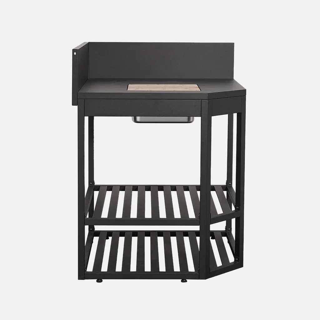 Module d'angle cuisine extérieure Thira acier bac glaçons bois 80cm