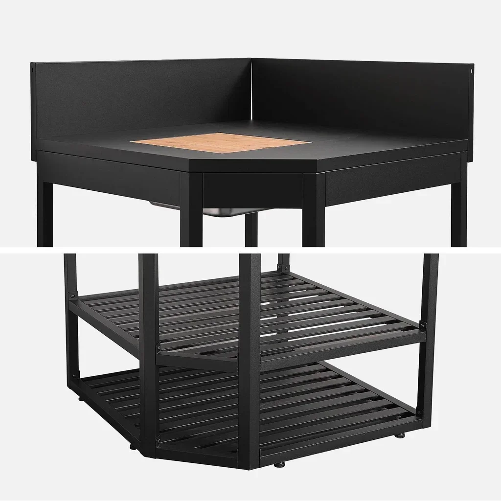 Thira Außenküche Eckmodul Stahl Eiskübel Holz 80cm
