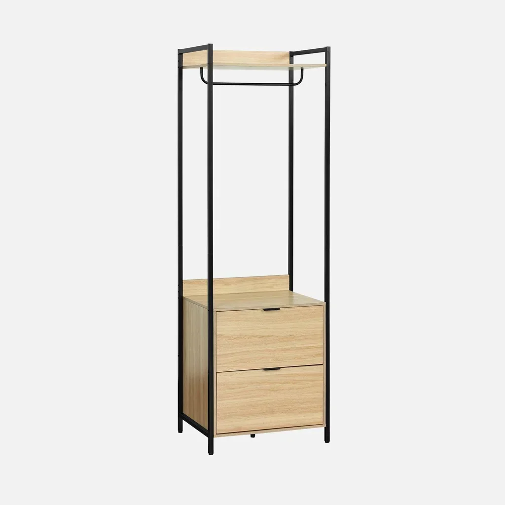 Module armoire penderie bois métal 1 tringle 2 tiroirs étagère rangement Clever