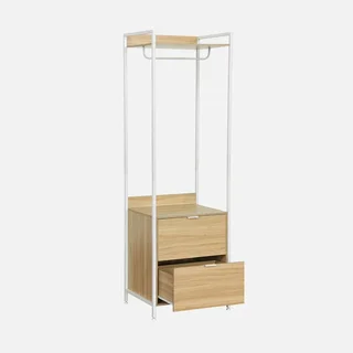 Modulo Armadio Guardaroba Legno Metallo 1 Asta Appendiabiti 2 Cassetti Scaffale Clever