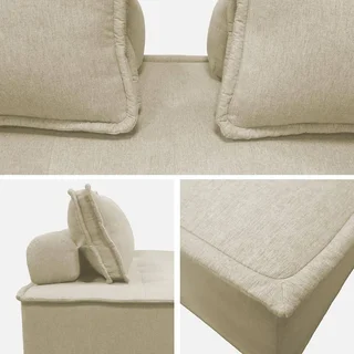 Module chauffeuse 2 places tissu capitonné crème - Lot de 2