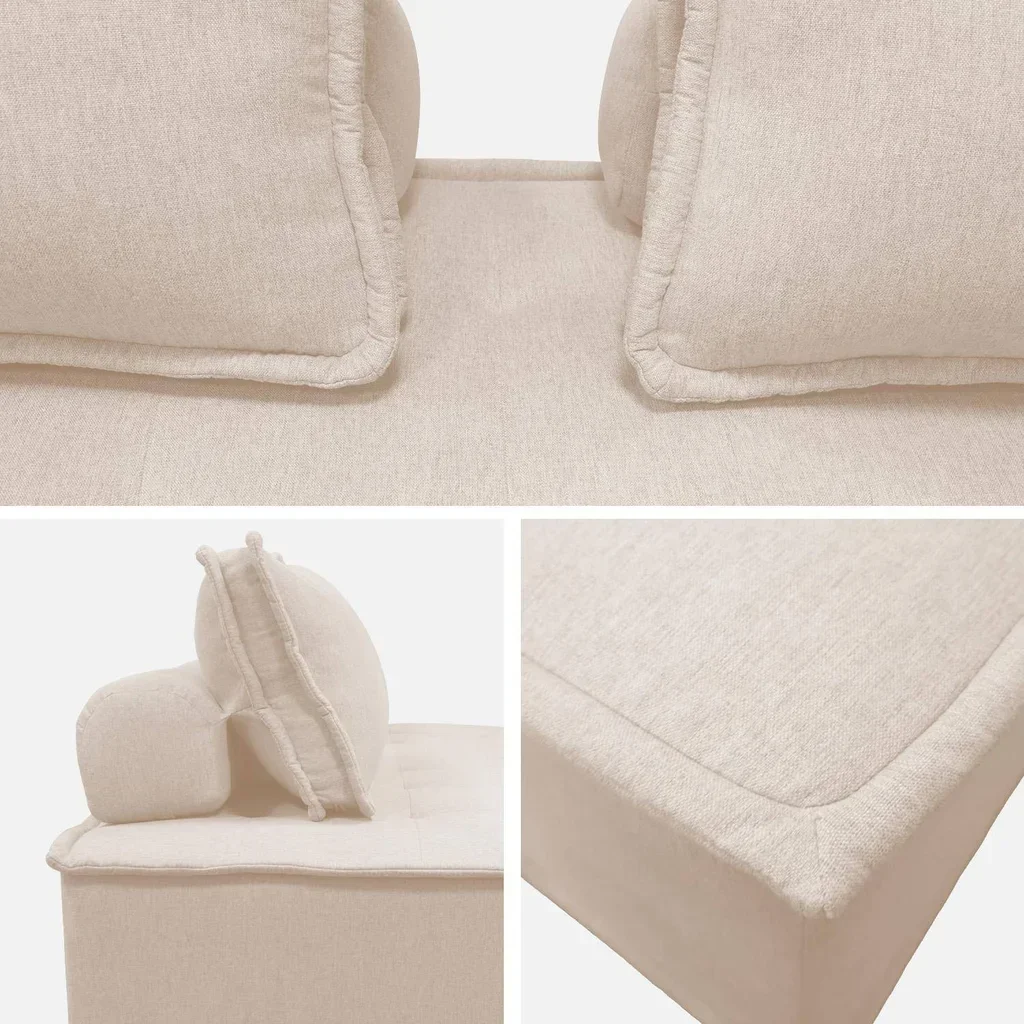 Module chauffeuse 2 places tissu capitonné crème - Lot de 2