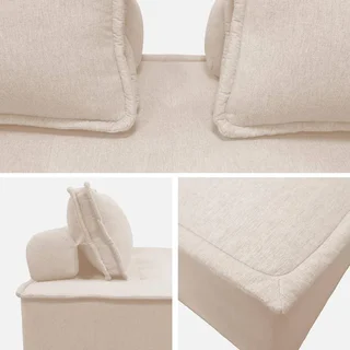 Module chauffeuse 2 places tissu capitonné crème - Lot de 2