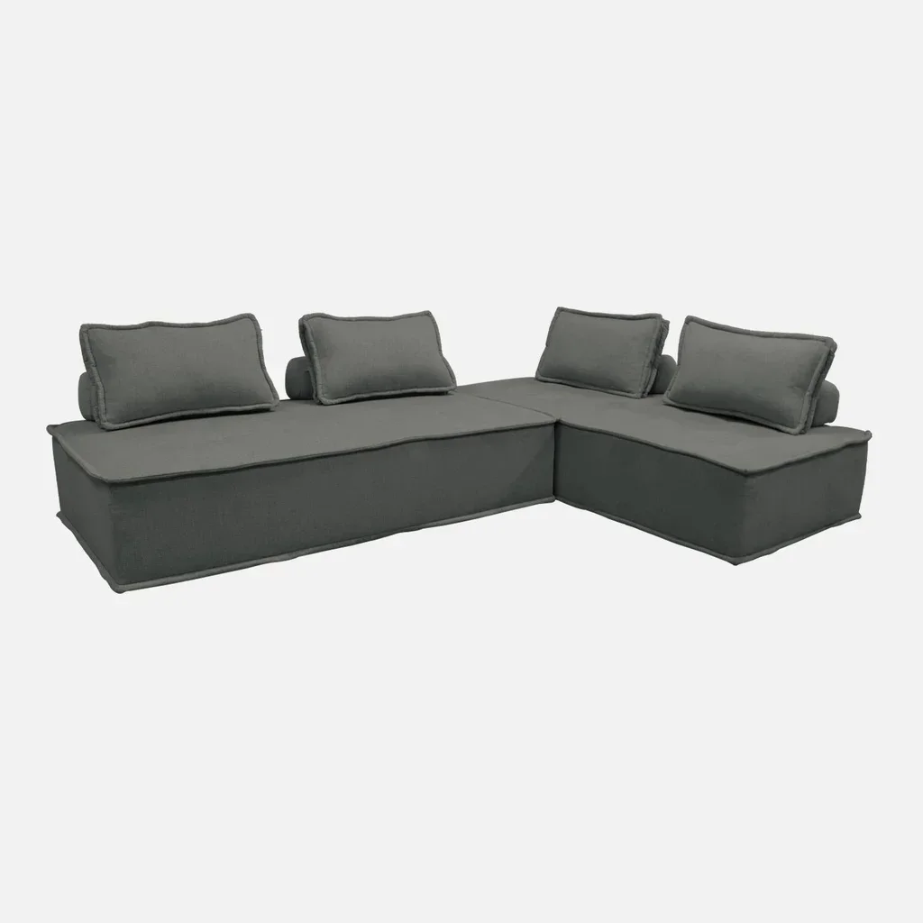 Lot de 2 chauffeuses modulables 2 places tissu capitonné crème