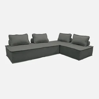 Lot de 2 chauffeuses modulables 2 places tissu capitonné crème