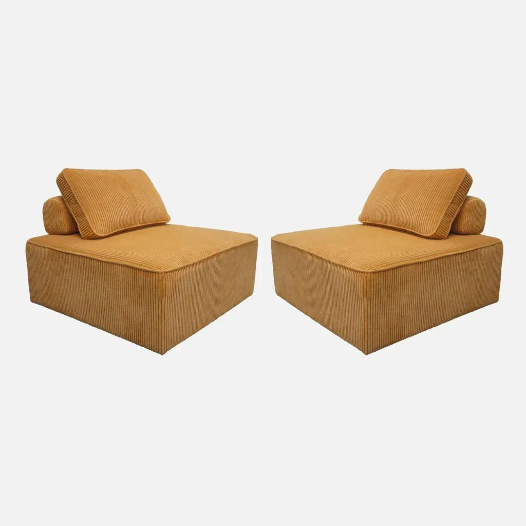 Chauffeuse velours côtelé vintage lot de 2 modulables salon