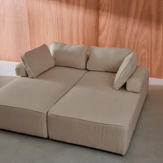 Module chauffeuse 2 places bouclette vintage Bao - Lot de 2 chauffeuses modulaires pour salon