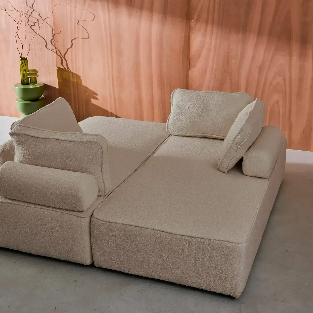 Module chauffeuse 2 places bouclette vintage Bao - Lot de 2 chauffeuses modulaires pour salon