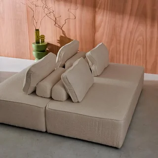 Module chauffeuse 2 places bouclette vintage Bao - Lot de 2 chauffeuses modulaires pour salon