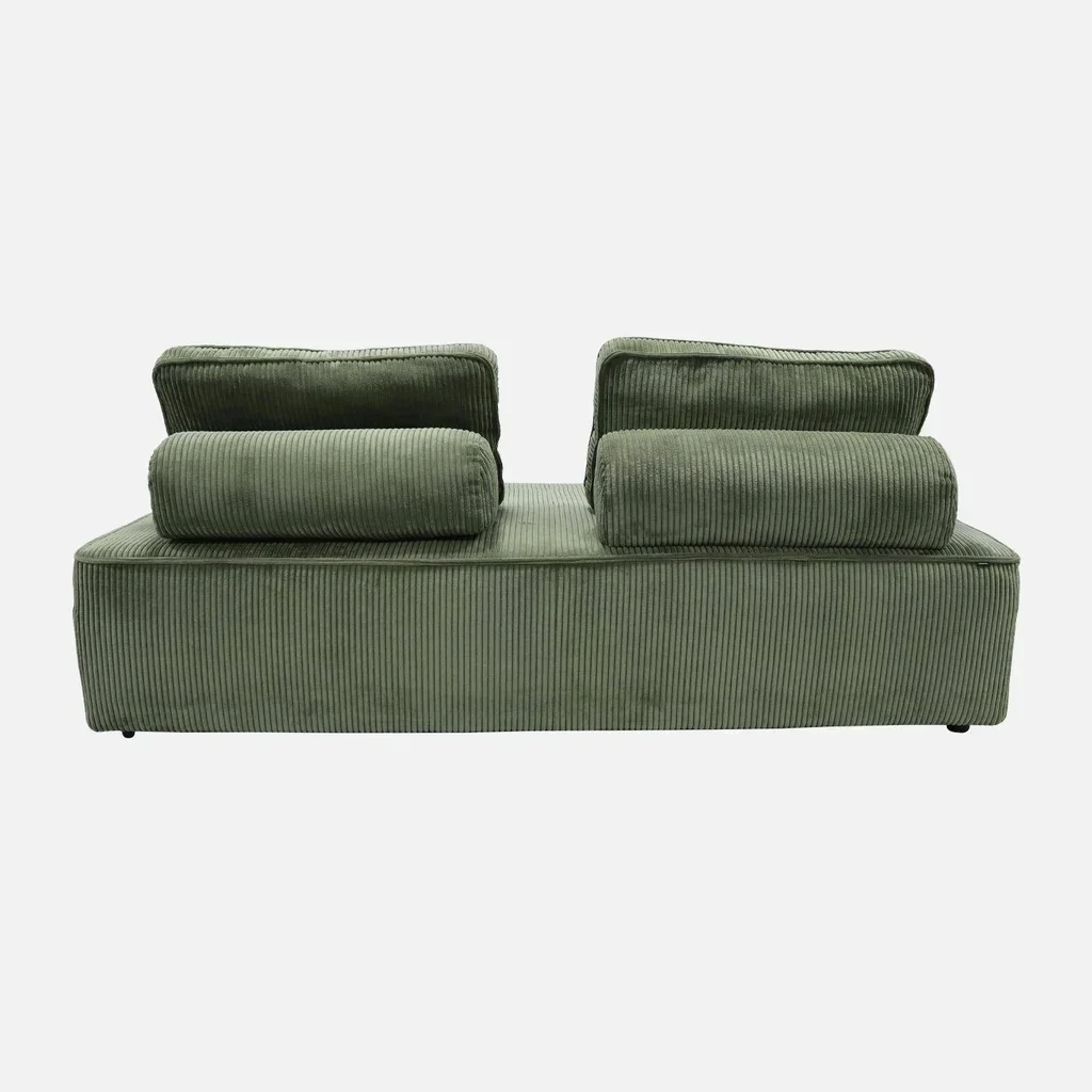 2-Seater Vintage Green Corduroy Velvet Modular Loveseat Sofa - Retro Mid Century Modern Accent Chair
