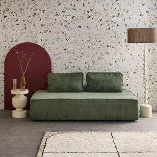 2-Seater Vintage Green Corduroy Velvet Modular Loveseat Sofa - Retro Mid Century Modern Accent Chair