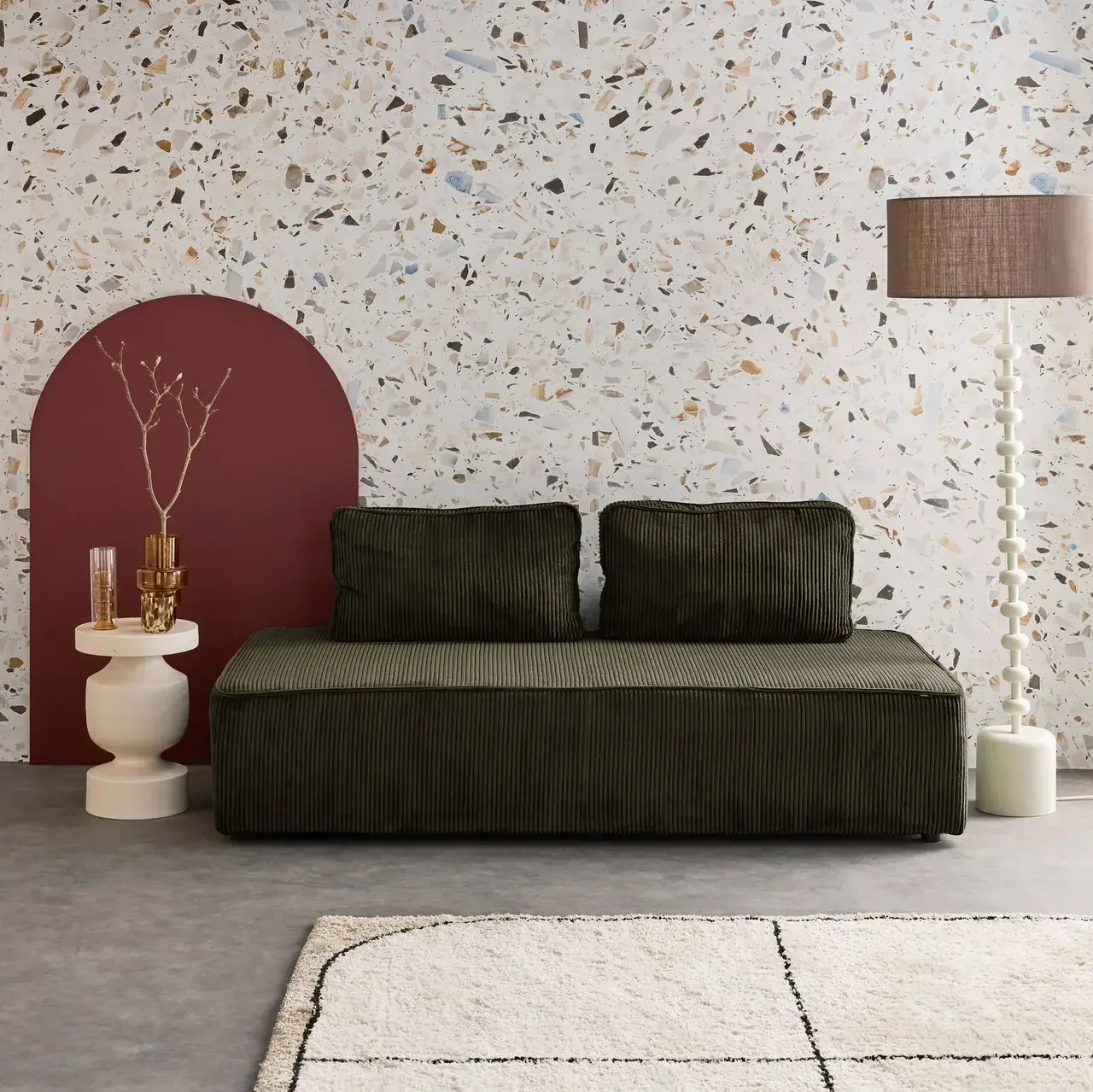 2-Seater Vintage Green Corduroy Modular Loveseat Sofa Lao 180cm