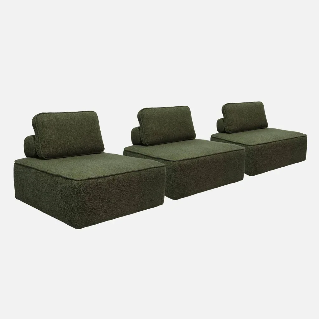Module chauffeuse 1 place tissu bouclette crème canapé modulable x3