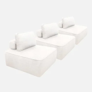 Module chauffeuse 1 place tissu bouclette crème lot de 3