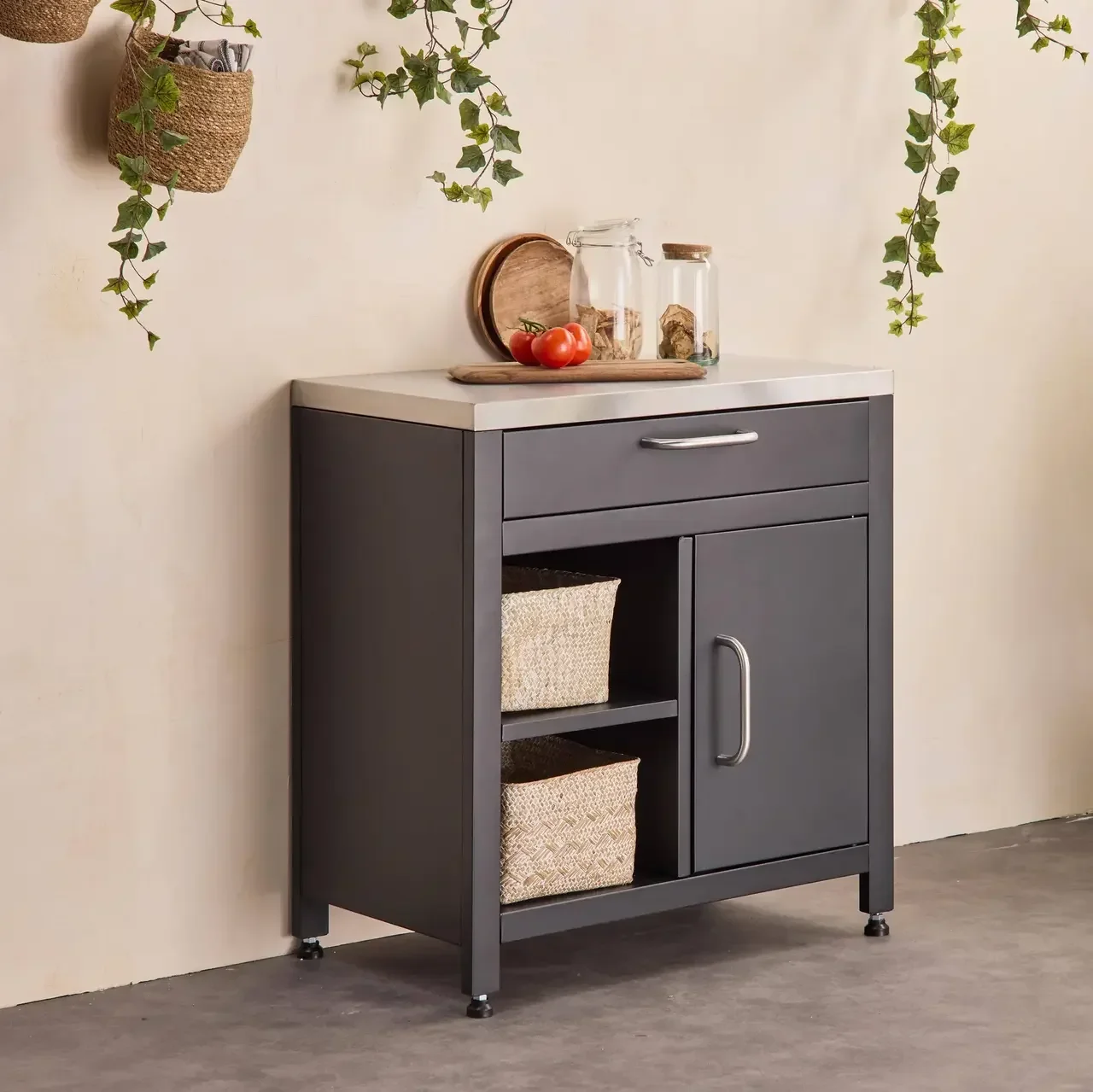 Module cuisine extérieur acier 80 cm tiroir placard noir inox