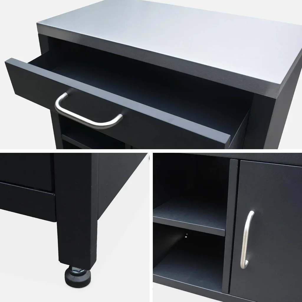 Modulo cucina esterno acciaio 80 cm cassetto armadio nero inox