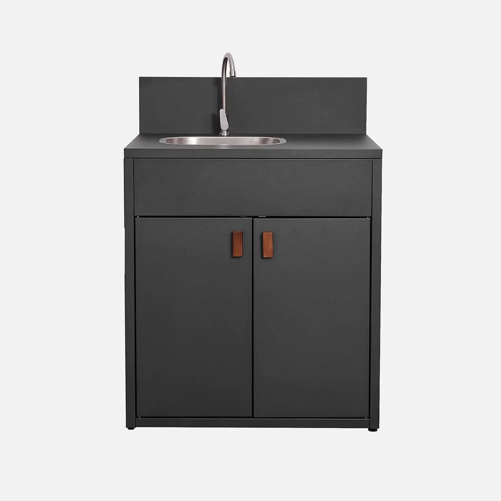 Module cuisine extérieur inox avec double évier et placard 80 cm Thira