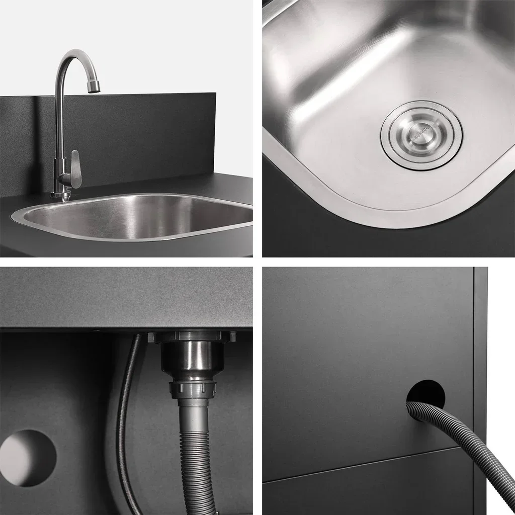 Outdoor kitchen module stainless steel with double sink and cabinet 80 cm Thira