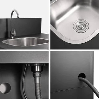 Outdoor kitchen module stainless steel with double sink and cabinet 80 cm Thira