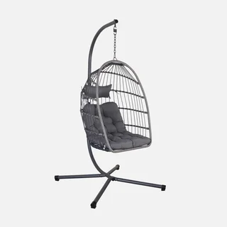 Œuf suspendu acier osier coussin jardin Toscana