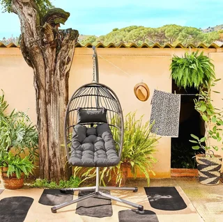 Œuf suspendu acier osier coussin jardin Toscana
