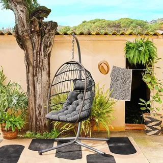 Œuf suspendu acier osier coussin jardin Toscana