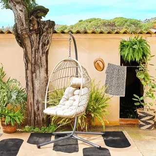 Œuf suspendu Toscana acier osier coussin jardin