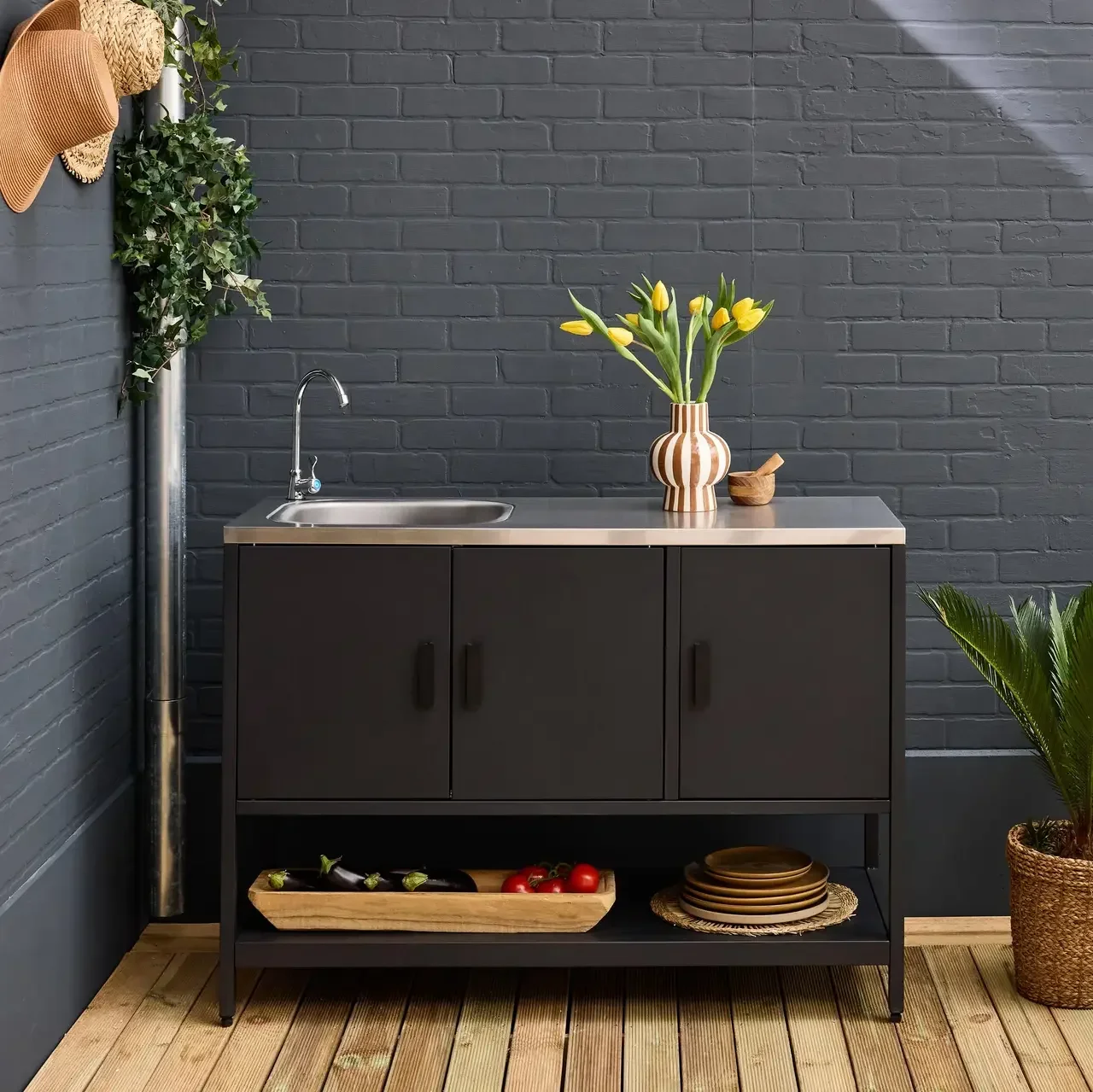 Outdoor-Küche Edelstahl 120 cm mit Spüle und Stauraum Naxos