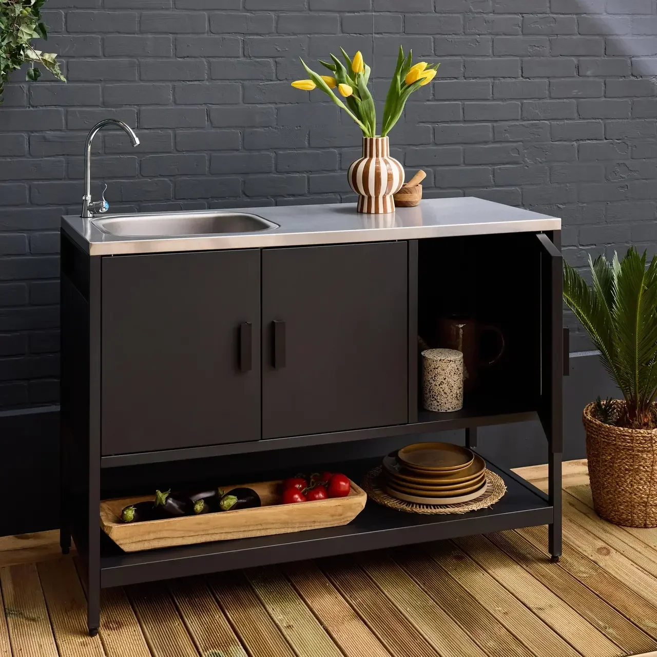 Outdoor-Küche Edelstahl 120 cm mit Spüle und Stauraum Naxos
