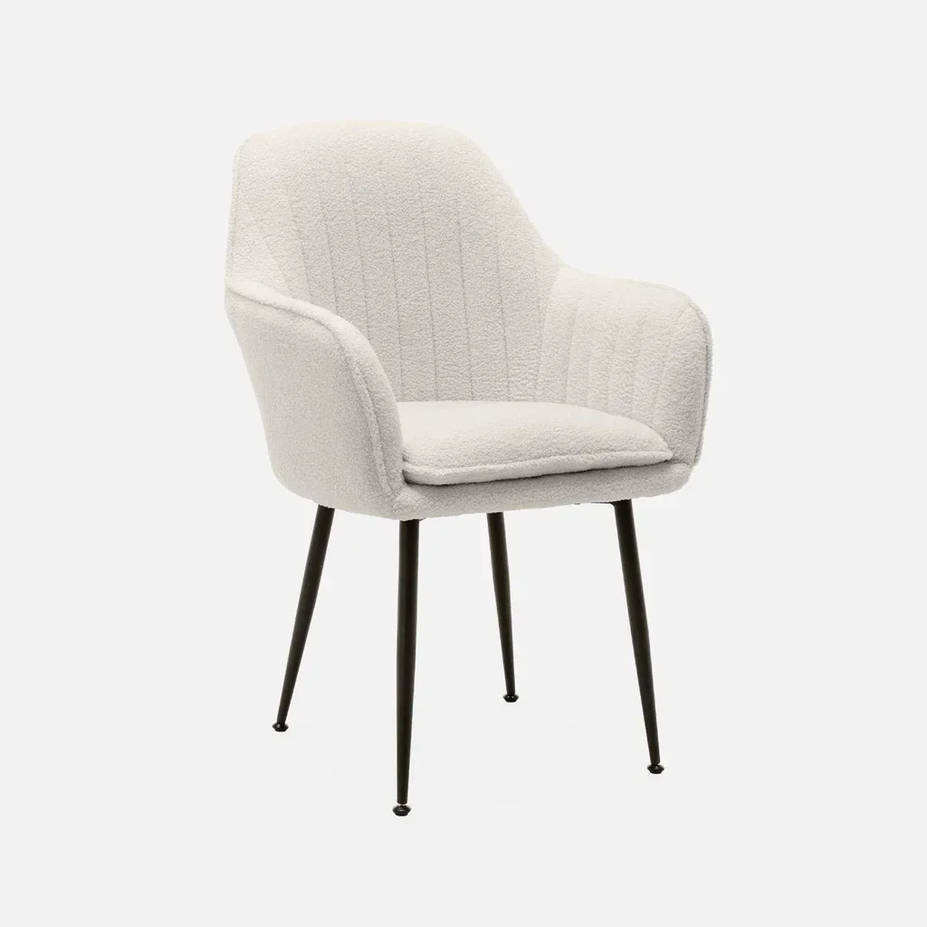 4er-Set Shella Bouclé-Sessel Schwarze Matt Metallbeine Vintage Komfort