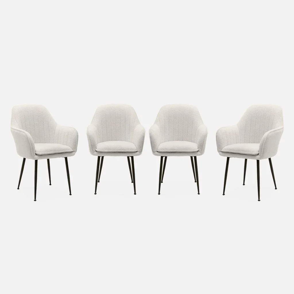 Pack 4 fauteuils bouclette Shella pieds métal noir mat vintage confort