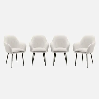 4er-Set Shella Bouclé-Sessel Schwarze Matt Metallbeine Vintage Komfort