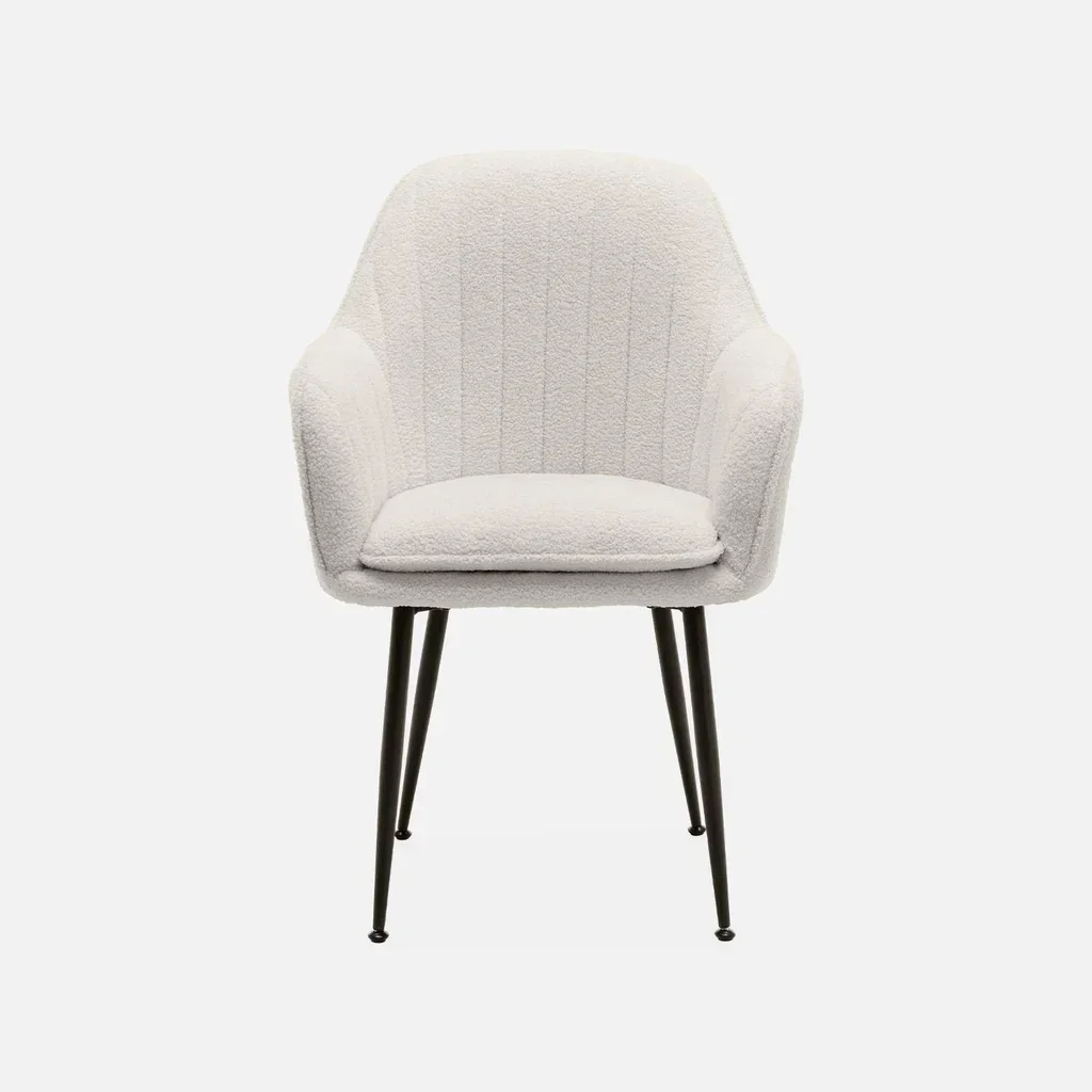4er-Set Shella Bouclé-Sessel Schwarze Matt Metallbeine Vintage Komfort