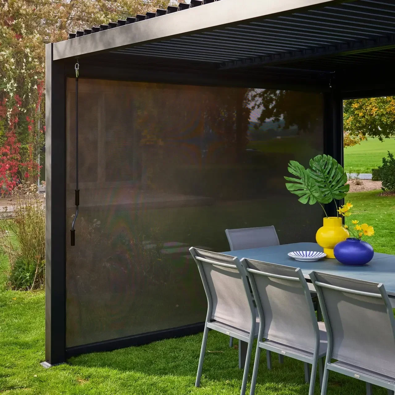 Pergola Verticale Autoportante Palace 3m Alluminio Textilene Antracite Protezione Solare Giardino Terrazzo