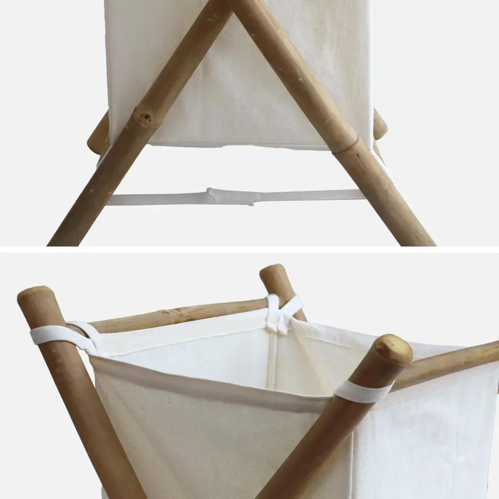 Cesto de ropa plegable bambú lona 4kg baño lavandería