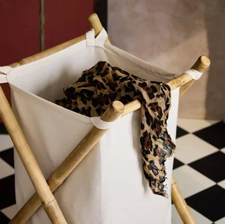 Cesto de ropa plegable bambú lona 4kg baño lavandería