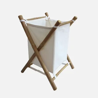 Cesto de ropa plegable bambú lona 4kg baño lavandería