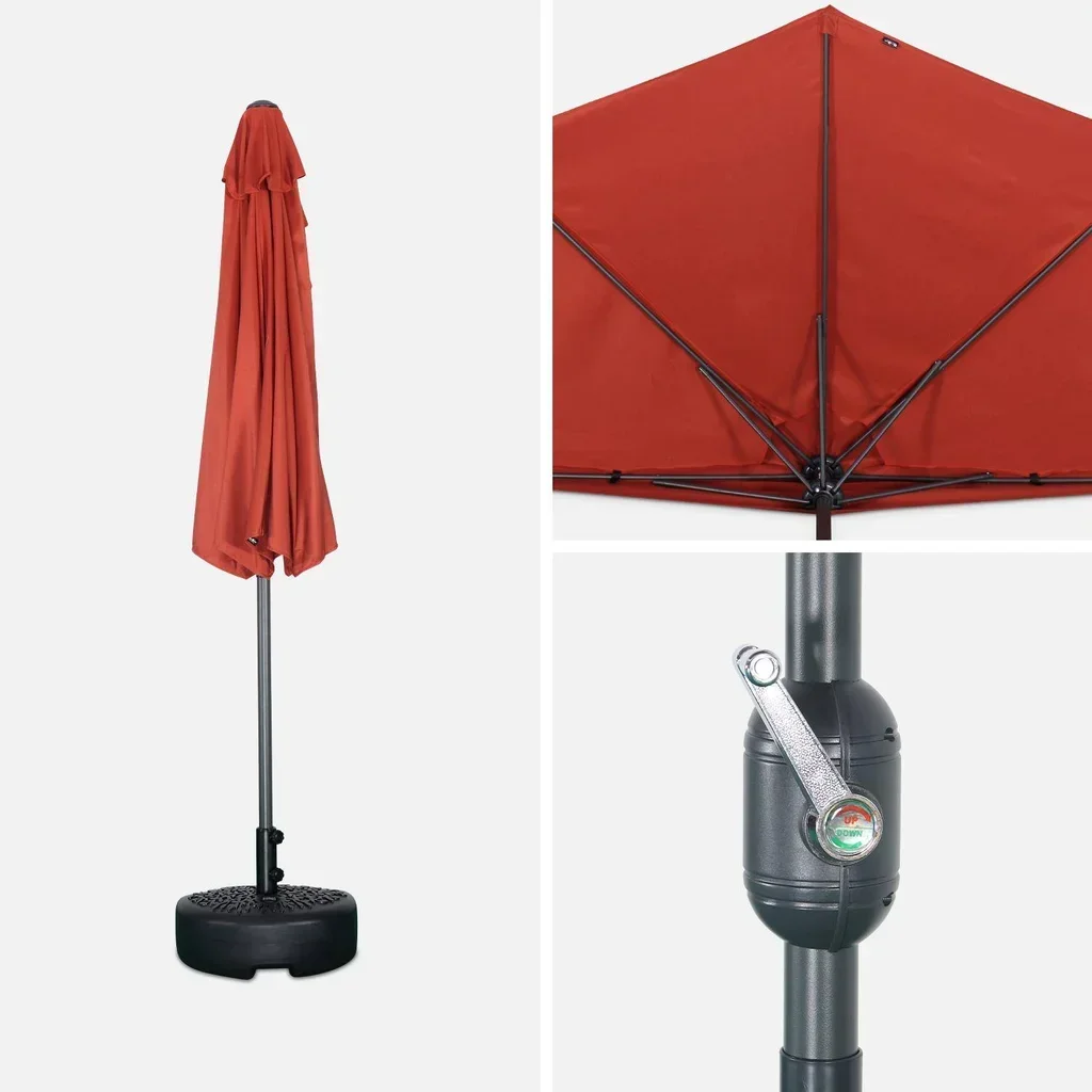 Parasol balcon demi-rond 2,5m mât central aluminium UV protection