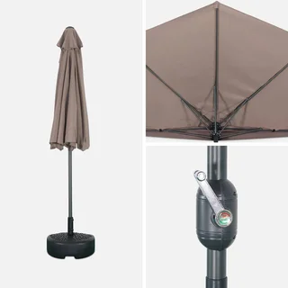 Parasol balcon 2,5m demi-rond à mât central aluminium UV 180g/m²